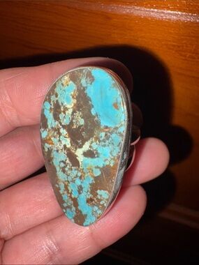 Turquoise Stone Statement Sterling Ring - Blue Brown Natural Matrix Men-Jewelry
